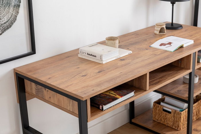 Hanah Home Mesa de Estudio Nogal y Negro 150x58.4x75.8cm